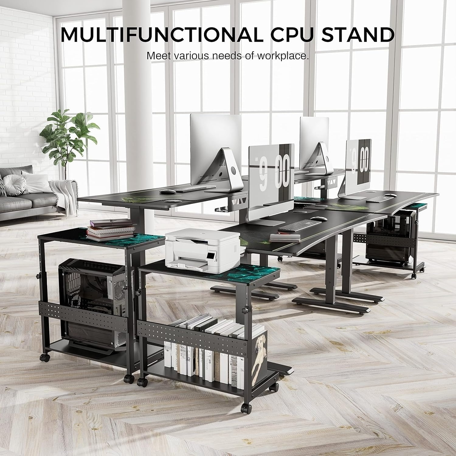 Ergonomic Computer Stand Computer Cart, Height Adjustable Tower Stand, Double Layer, Black