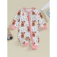 thumbnail image 3 of Autumn Infant Baby Boys Girls Western Jumpsuits 3M 6M 12M 3 Style Cow Head Floral Print Long Sleeve Zipper Romper, 3 of 10