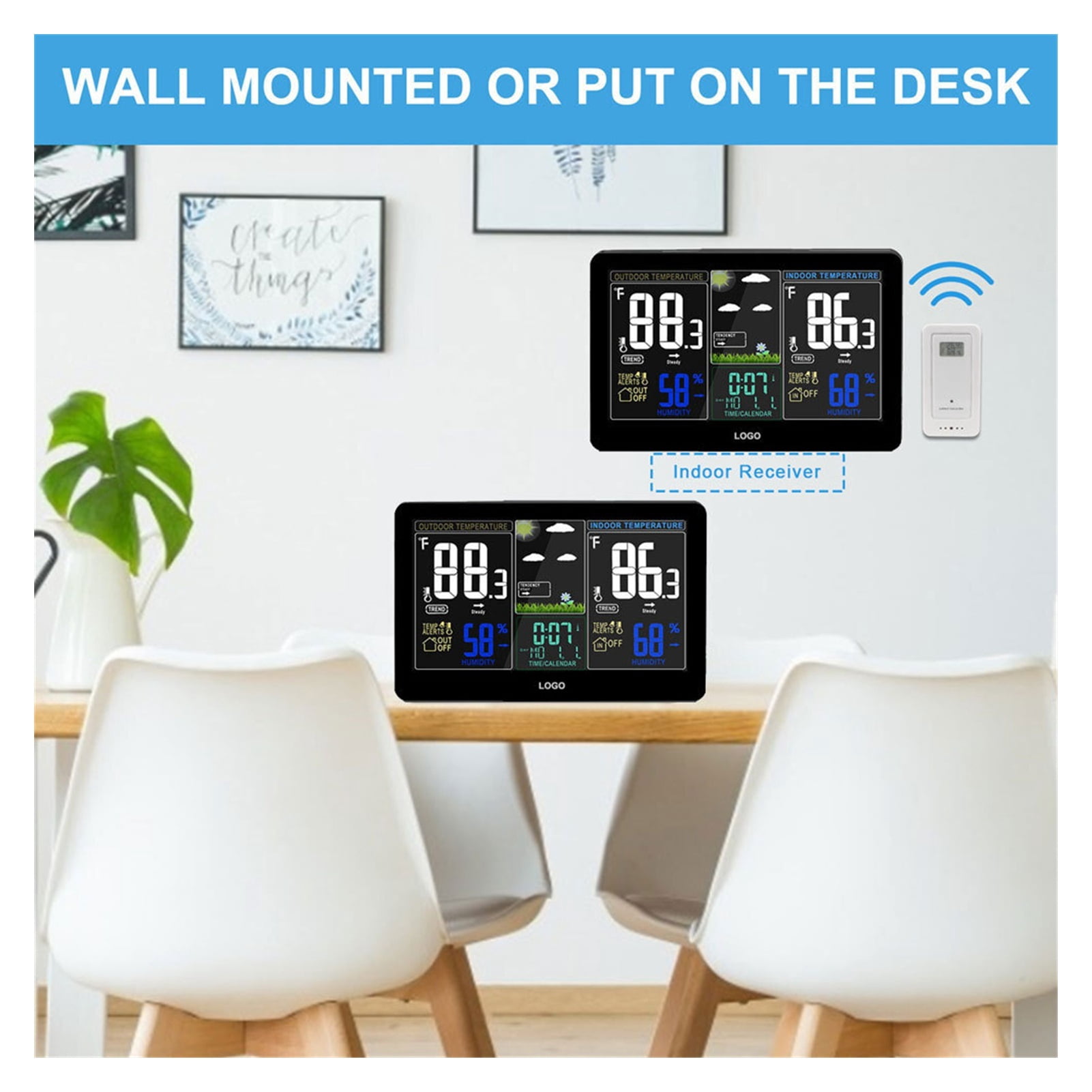 LCD Color Screen Digital Weather Clock Multifunctional Temperature And Humidity Home Small Wireless Weather Station ,Easy to Operate