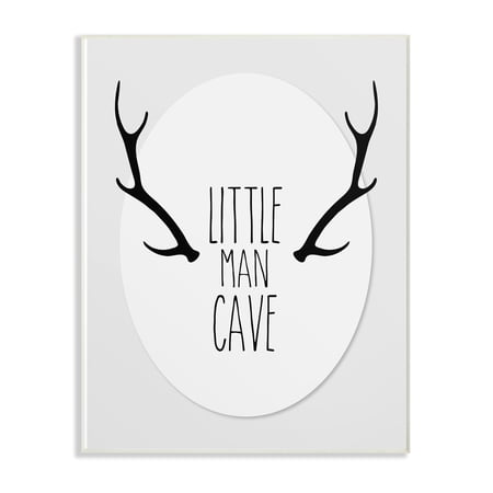 The Kids Room by Stupell Black and Grey Little Man Cave Antlers Oversized Wall Plaque Art 12.5 x 0.5 x 18.5