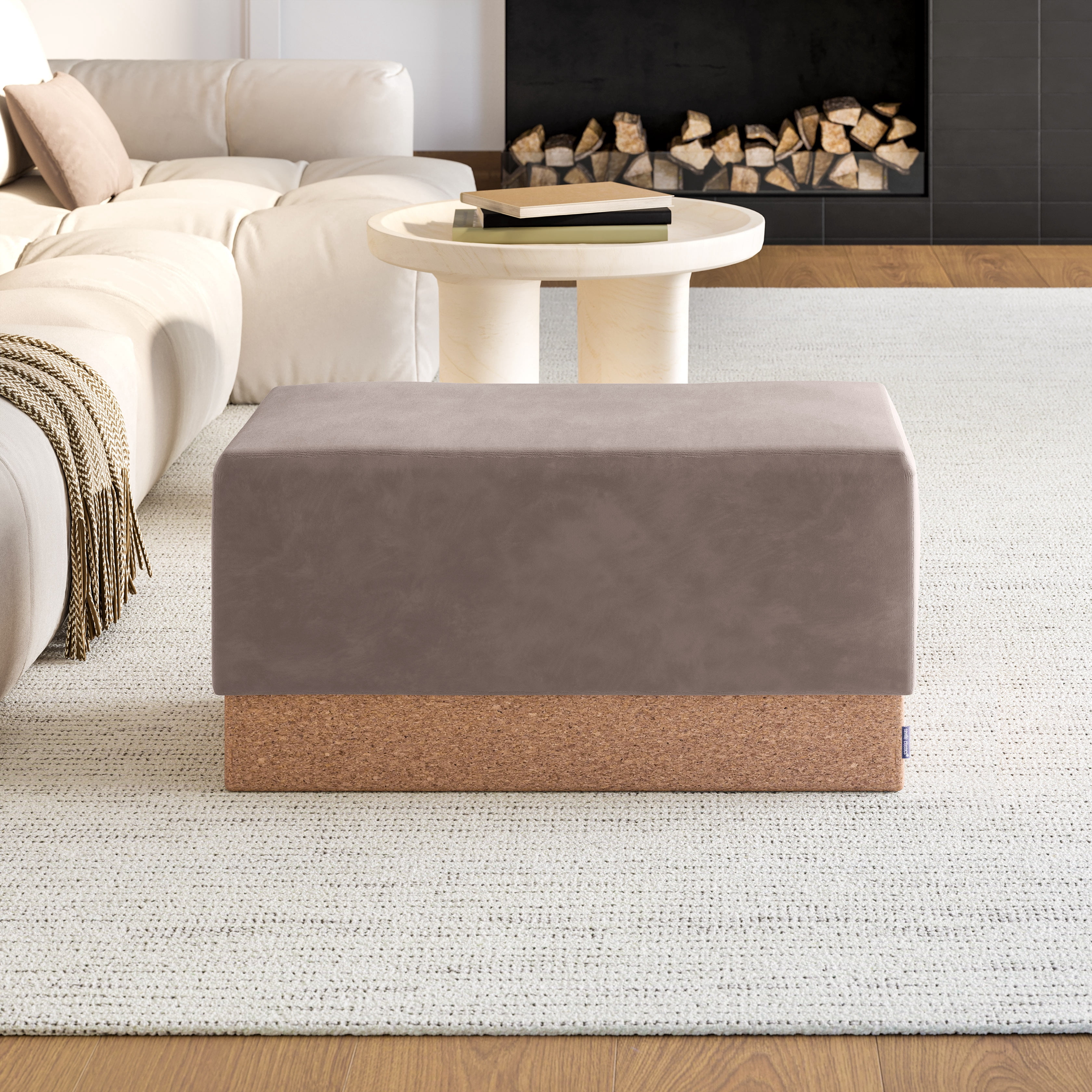 Seville Classics The Vineyard Collection Cork Storage Ottoman Cushioned Fabric, Padded Seat for Bedroom, Dorm, Loft, Living Room, Entryway, Hallway, Taupe, 30" Bench