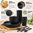 thumbnail image 2 of Homienly Dinner Set, 20-Piece Wheat Straw Dinnerware Set for 4, Plates Bowls Cups Forks & Spoons, Microwave Dishwasher Safe Tableware, Dish Set for 4, Matte Black, 2 of 8