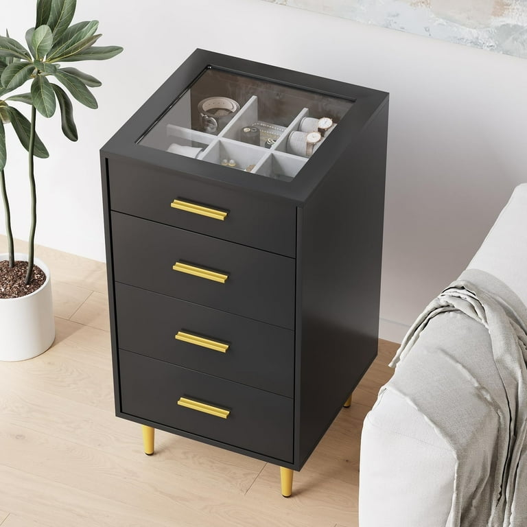 Semiocthome Black Dresser with 4 Drawers Modern Storage Cabinet for Bedroom,Glass Top,Adult Semiocthome Black Dresser with 4 Drawers Modern Storage Cabinet for Bedroom,Glass Top,Adult