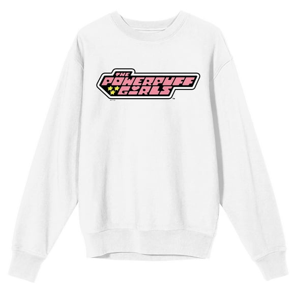 Powerpuff Girls Team Buttercup Crew Neck Long Sleeve White Adult Sweatshirt
