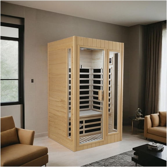 JERFIT 2-Person Hemlock Wood Infrared Sauna Room for Home with Bluetooth, LED Light & Ventilation