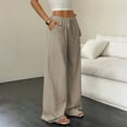 thumbnail image 5 of WTOBBY Women's Fashion Versatile Drawstring Casual Solid Color Pleated Wide-Leg Pants, High Waist Comfortable Trousers for Office and Travel,Khaki L, 5 of 7
