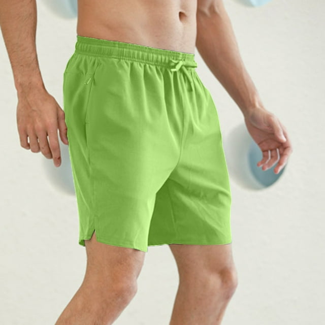 Men's Casual Shorts for Spring and Summer – Solid Color Zipper Pockets Slit Trousers with Drawstring Tie Rope Five-Pocket Design in Large Size