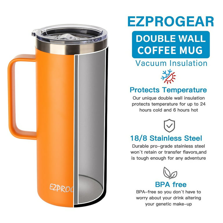 Ezprogear 32 oz White Coffee Mug, Vacuum Insulated Camping Mug with Lid, Double Wall Stainless Steel Coffee Tumbler with Handle, Reusable Travel