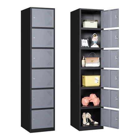 STANI 71" Metal Locker Steel Storage Cabinet with 6 Doors for Office School Gym Metal Storage Locker Cabinets for Employees Students Steel Locker