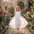 thumbnail image 3 of Girls Summer Dress Halter Neck Flower Girl Party Dress Embroidered Sleeveless Tiered Chiffon Sundress for Kids, White, Sizes 9-10Y, 3 of 6