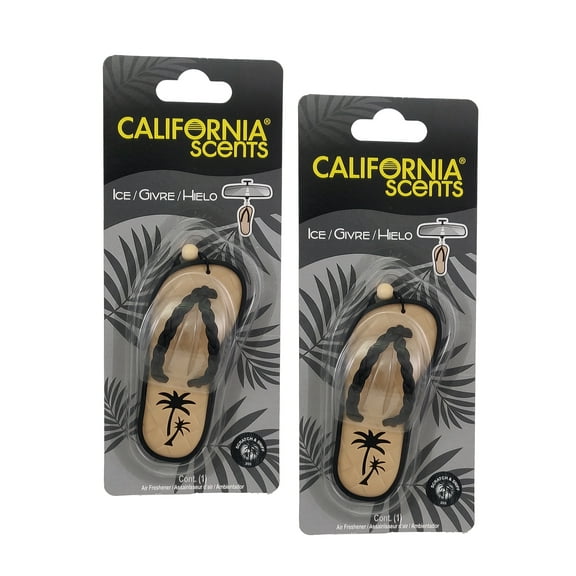 California Scents Scented Sandal Hanging Air Freshener, Ice Scent Car Air Freshener - Odor Eliminator for Strong Odor - Flip Flop Car Fresheners, 2 Packs