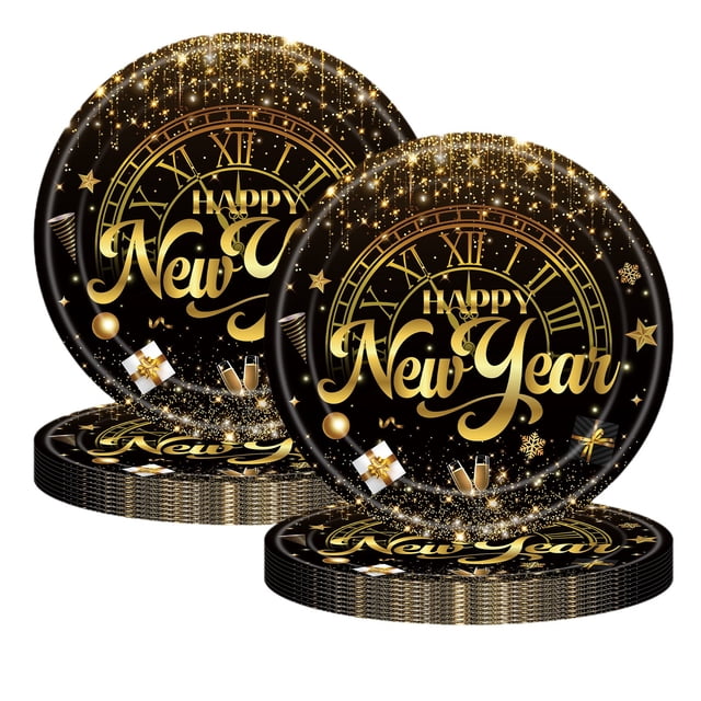 B 20 Pieces Disposable New Year Party Paper Plates 9 Inches Oval Design Festive Tableware For Birthday Wedding Holiday