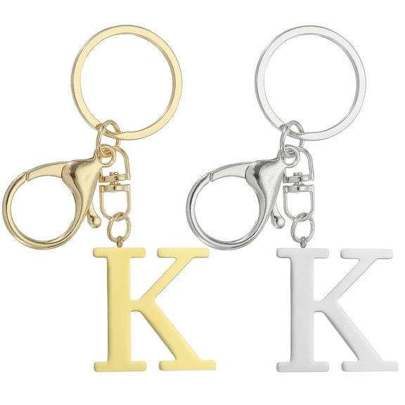 Uxcell Initial Letter Keychain, 2Pcs Letter A-Z Keychain for Women Alphabet K Pendant for Key Handbag Purse Bag, Gold/Silver