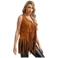 thumbnail image 2 of Alvivi Women's Fringe Vest 70s Hippie Costume Sleeveless Tassels Cardigan Cowgirl Western Tops Brown 4XL, 2 of 7