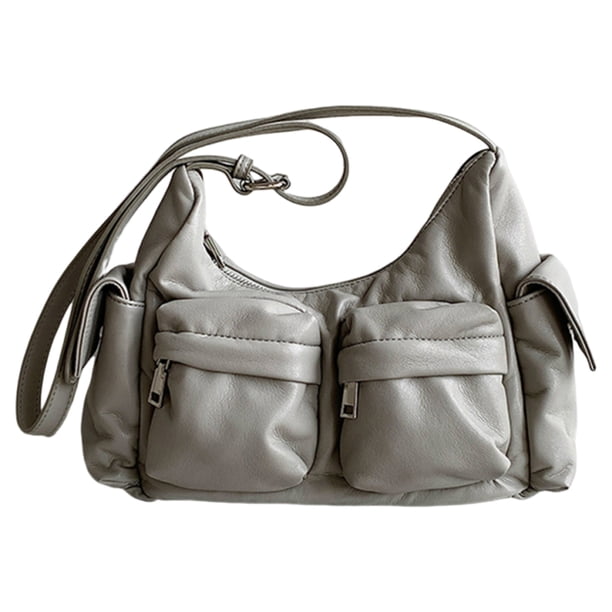 Bolso Bandolera Retro Con Múltiples Bolsillos Bolso Bandolera Hombro Errante PU (Gris)