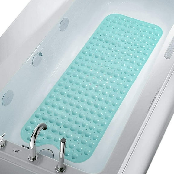 AnTom Bathtub and Shower Mats, Extra Long Machine Washable Non-Slip Bath Mat for Bathroom (39" x 16")(Aqua Green)