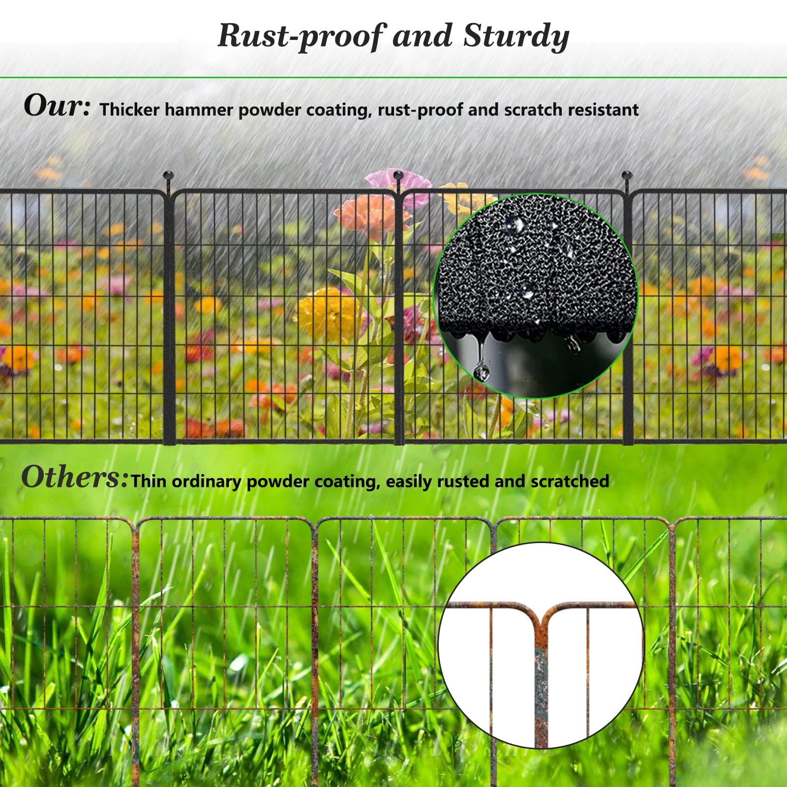 Decorative Garden Metal Fence 69ft (L)×32in(H) 30 Panels Heavy Duty Iron Wire Animal Barrier Temporary No Dig Fence Landscape Edging Privacy Fencing for Yard, Outdoor, Dog, Patio, Flower Bed