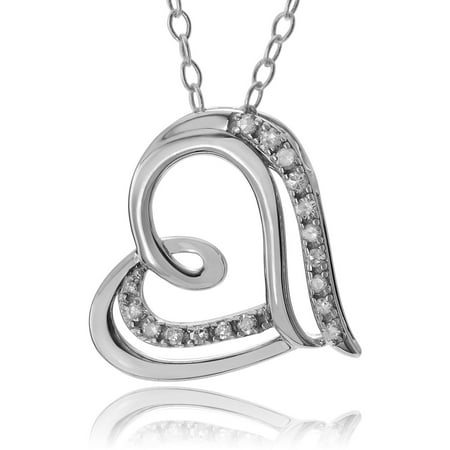 Brinley Co. Women's 1/6 Carat T.W. Round Cut Diamond Sterling Silver Heart Pendant Fashion Necklace