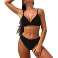 thumbnail image 2 of Swimming Suits for Women, Bathing Suit for Women 2 Piece, Women's 2 Piece Swimsuit Bikini Sets Double Shoulder Straps Solid Color Cute Triangle Bathing Suit Summer Beach Swimwear, Black L, 2 of 5
