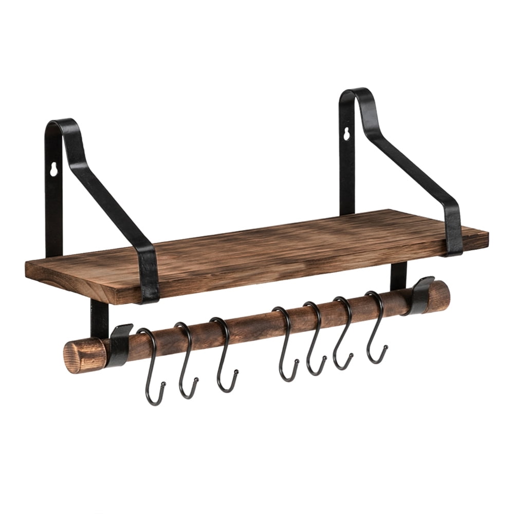 Wall Shelves Wood Storage Shelves with Towel Bar, Floating Shelves