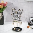 thumbnail image 3 of Jewelry Display Rack Metal Organizer Stand | Hanging Earring Necklace Bracelet Holder | Vertical Storage Tree - Black Gold | Butterfly Cloud Heart Designs | 14x35cm | For Vanity Dresser | 1 Piece, 3 of 6