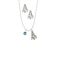 thumbnail image 2 of Delight Jewelry Crystal Teal Channel Drop Silver tone Zig Zag Christmas Tree Charm Necklace and Stud Earrings, 2 of 4