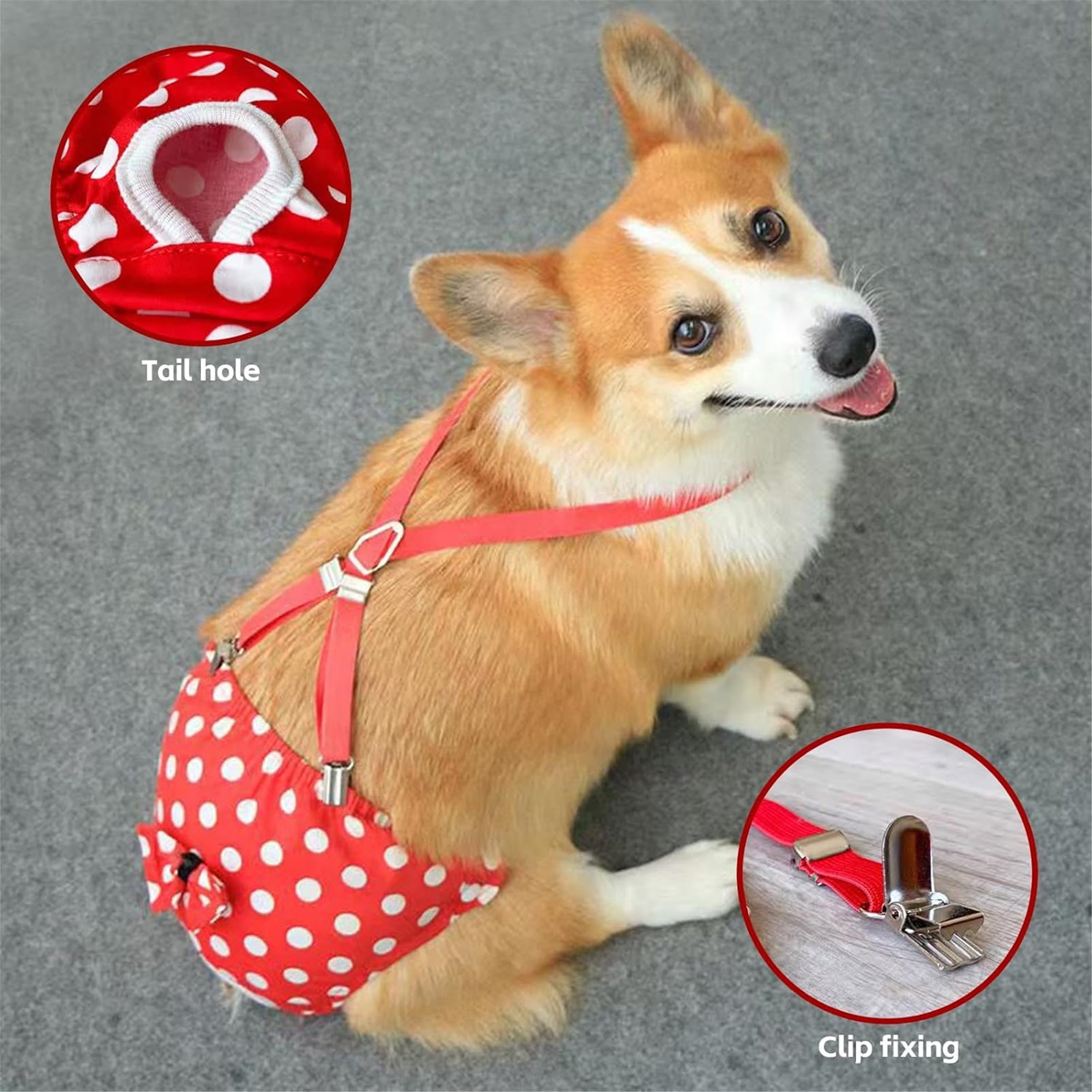 UOSIA Dog Diapers Female Dog Sanitary Panties with Adjustable Suspender Cute Wave Point,XS,Red Wave Point