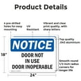 thumbnail image 2 of (2 Pack) Door Not In Use Door Inoperable OSHA Notice Sign 24 Inch X 18 Inch Indoor / Outdoor Rust-Free Aluminum Metal Signs for Workplace, Workshop, and Construction Site, Made in the USA, 2 of 8