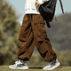 thumbnail image 3 of Pantalones de pana marrón vintage japoneses para hombre, pantalones casuales holgados con cordón en el tobillo, temporada otoño/invierno, 3 of 5