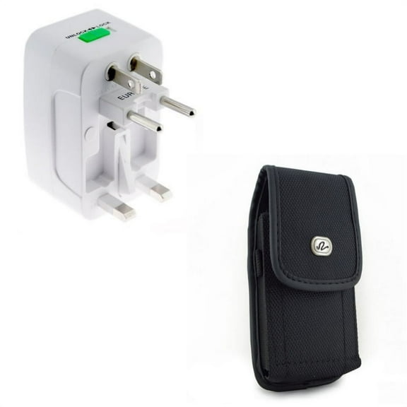 Black Rugged Canvas Phone Case w International Travel Wall Plug AC Charger Converter USB Port D1X Compatible With Google Pixel 3a XL