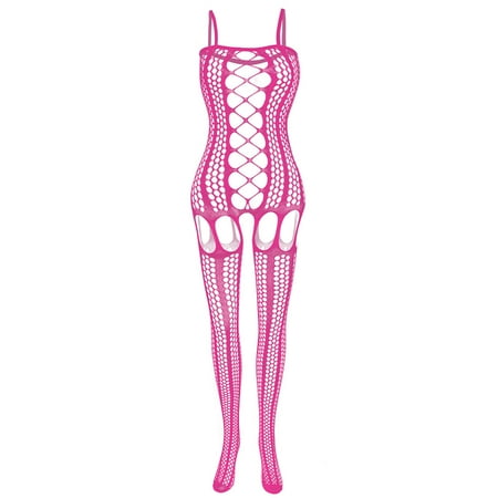 IROINNID Sexy Lingerie For Women At Hip Sexy Strap Lingerie Fishnet Open Crotch Seamless Mesh Netting Stockings Chemise Hollow Out Bodysuit Sleepwear