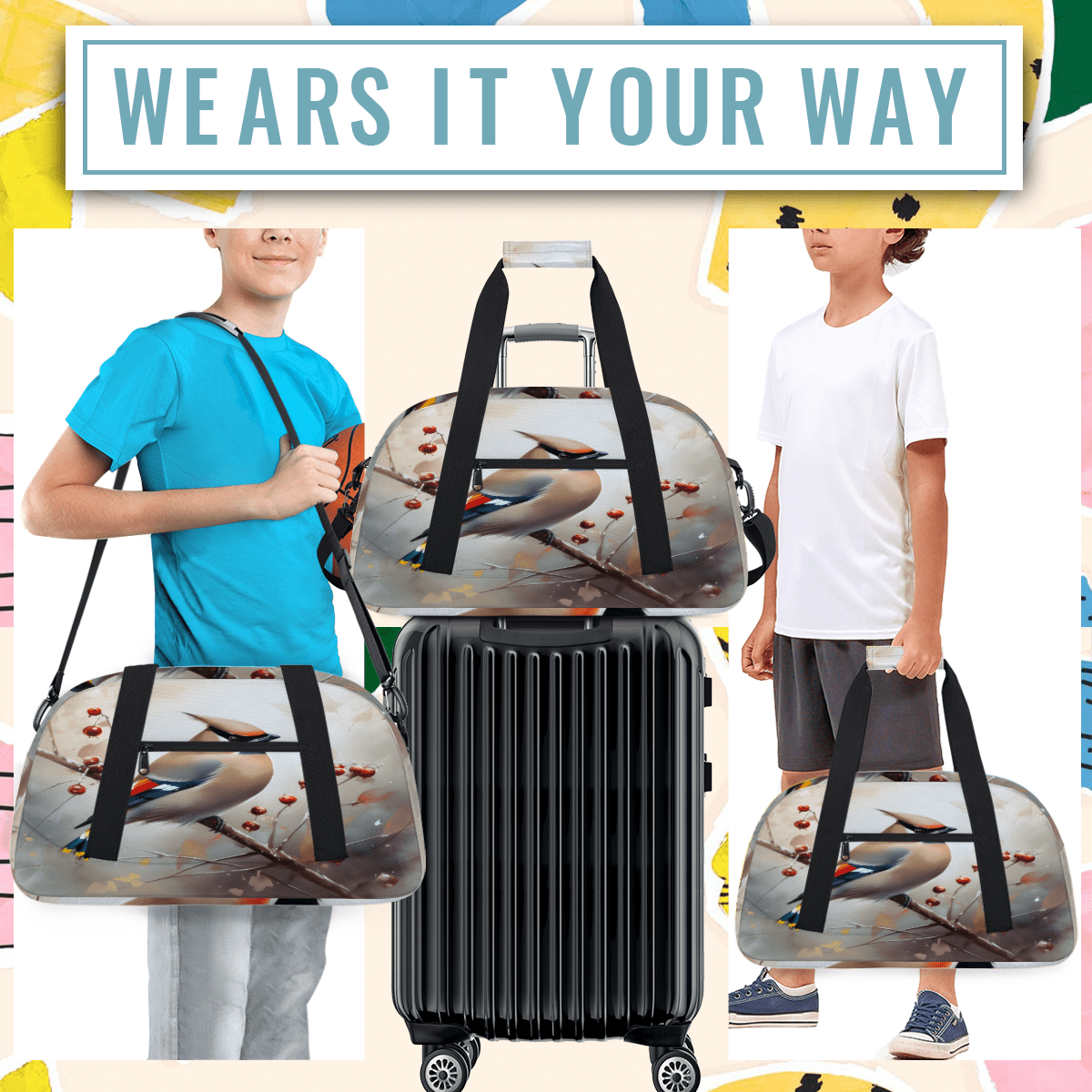 Herdesigns Birds Sports Duffle Bag for Women & Men, Vintage Gym Bag Dance Bag Overnight Bag Carry On Weekender Travel Bag