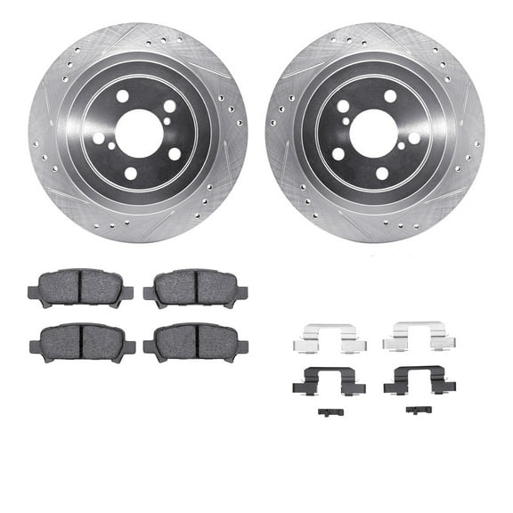 Dynamic Friction Company Rear Brake Rotors-Drilled and Slotted-Silver with 5000 Advanced Brake Pads includes Hardware 7512-13023
