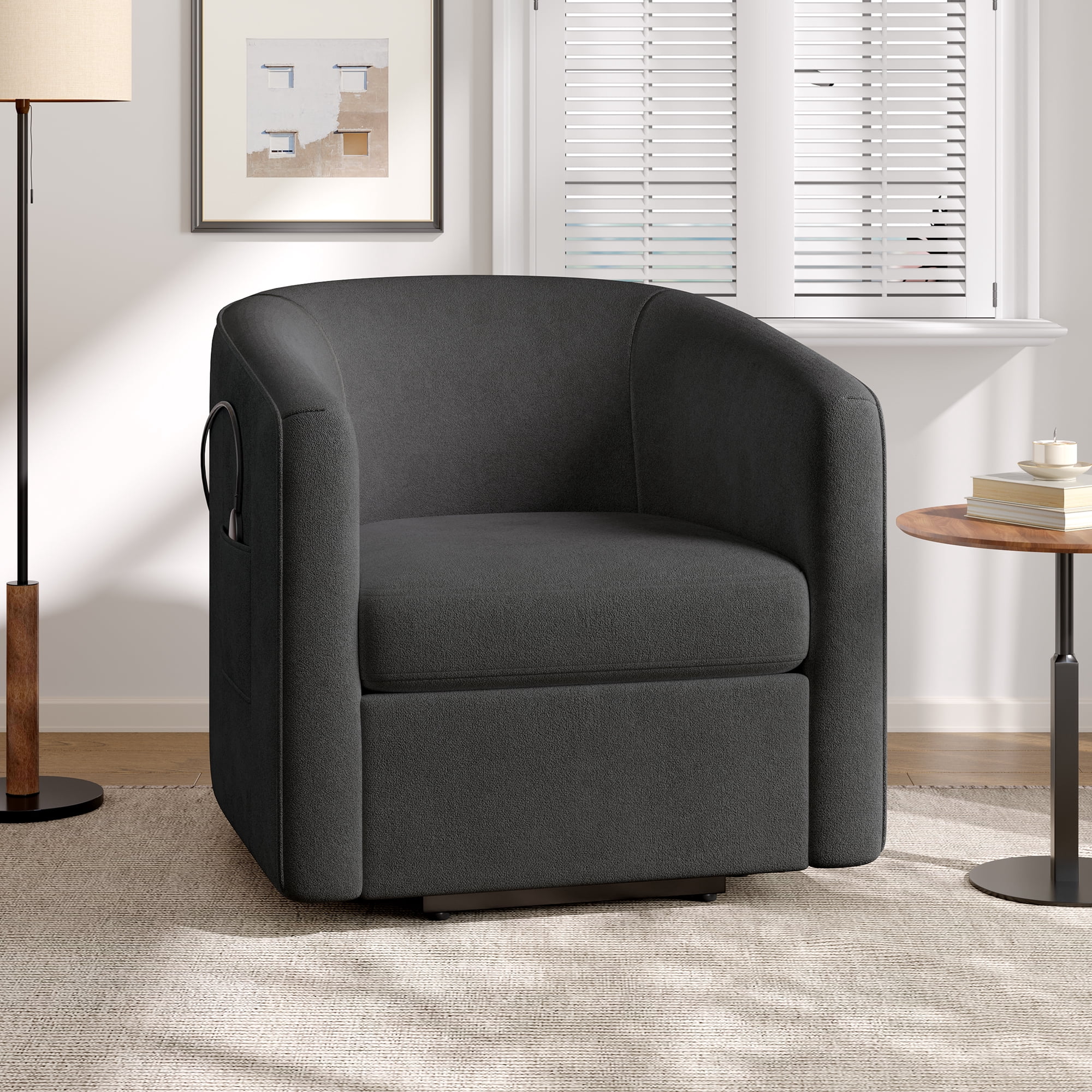 Euroco Power Lift Recliner Chair, Barrel Shape Lift Assist Reclining Chair with Footrest and Side Pocket,Chenille Upholstery Electric Lift Chair for Seniors,Dark Grey