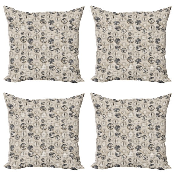 Ambesonne Compass Throw Pillow Cover 4 Pack, Continents Pattern, 16", Black Grey Tan