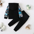 thumbnail image 4 of Kucnuzki 2T Toddler Boy Winter Outfits Pants Sets 3T Long Sleeve Boy Prints Dinosaur Patchwork Hoodie Top Elastic Pants 2PCS Set Black, 4 of 10