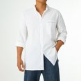 thumbnail image 1 of xiaxaixu Men Casual Shirt, Long Sleeve Stand Neck Buttons Solid Color Loose Party Street Spring Summer Tops, 1 of 10