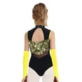 thumbnail image 7 of Aislor Gymnastic Outfits for Girls Sequins Ballet Leotard Color Block Latin Jazz Modern Dance Bodysuit with Gloves Gold 10, 7 of 7