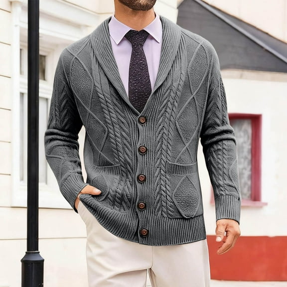 Handshe Men's V-Neck Sweater, Long Sleeve Slim-Fit Knit Pullover with Buttons for Casual and Office Wear