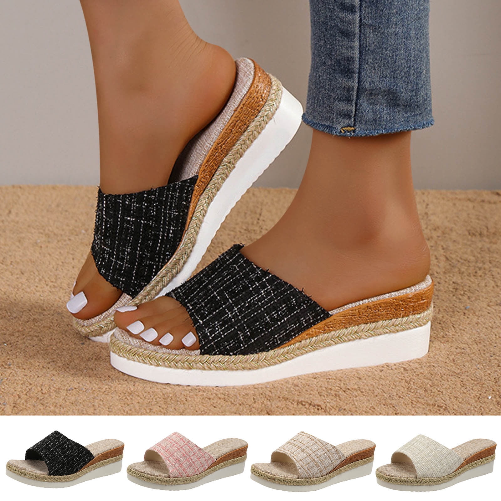 Cethrio Womens Summer Comfort Flats Sandals Wide Width on Clearance Flat Slides Sandal Platform
