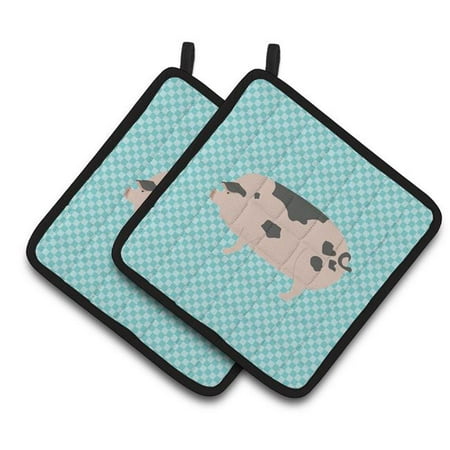 

Gloucester Old Spot Pig Blue Check Pair of Pot Holders