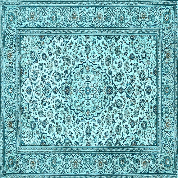 Ahgly Company Indoor Square Medallion Light Blue Traditional Area Rugs, 5' Square
