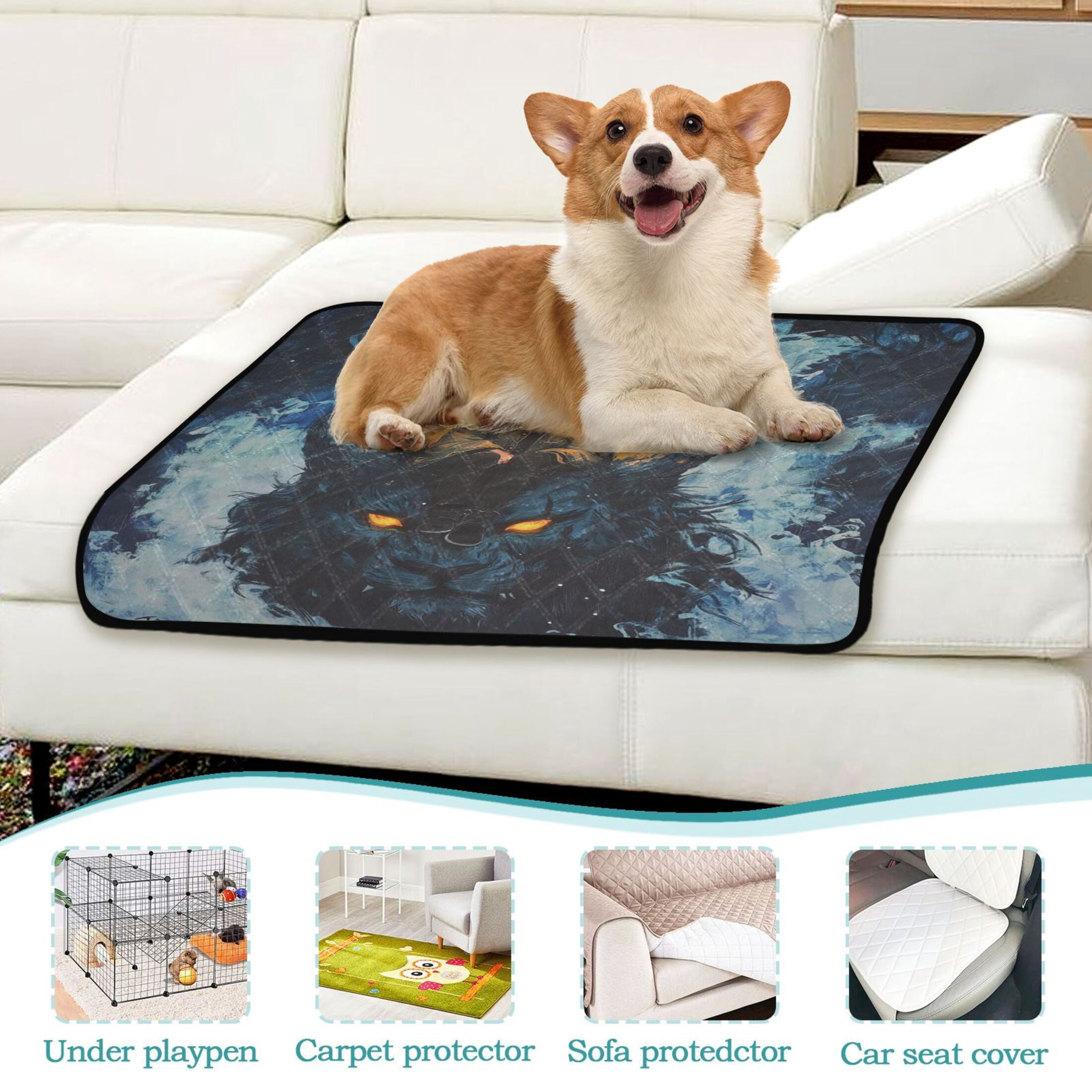 Qxltty A Lass Sitting on Dark Lion Cat litter Pads Pet Set of 3 Diaper Mats Center Anti-leakage Layer Absorbent Soft and Comfortable
