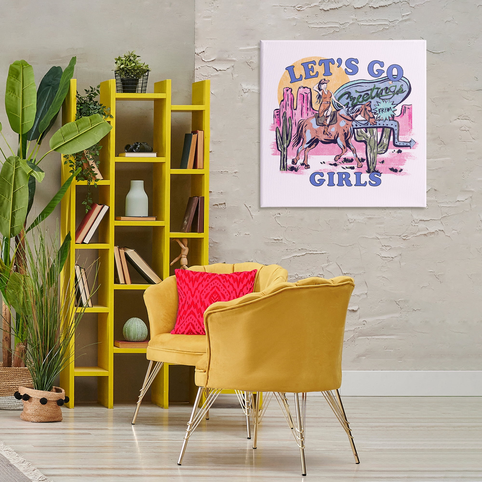 Stupell Industries Western Let's Go Girls Entertainment Painting Wrapped Canvas Art Print Wall Art, 30 x 30