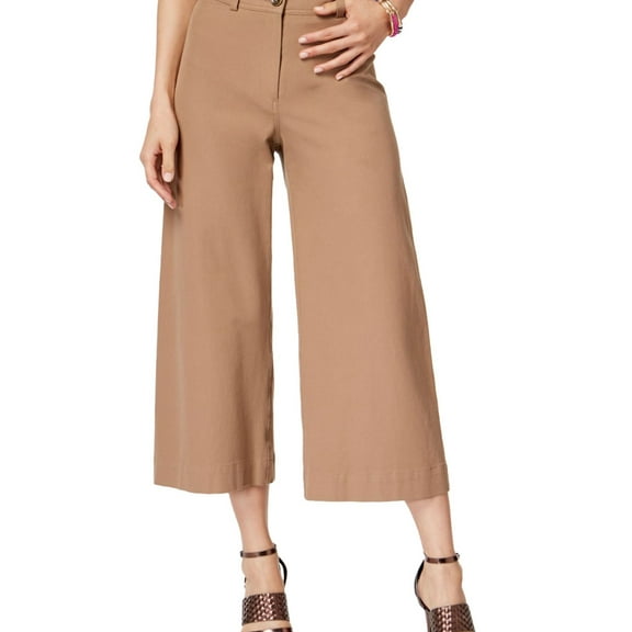 Trina Turk Womens Wide Leg Casual Cropped Pants, Beige, 10
