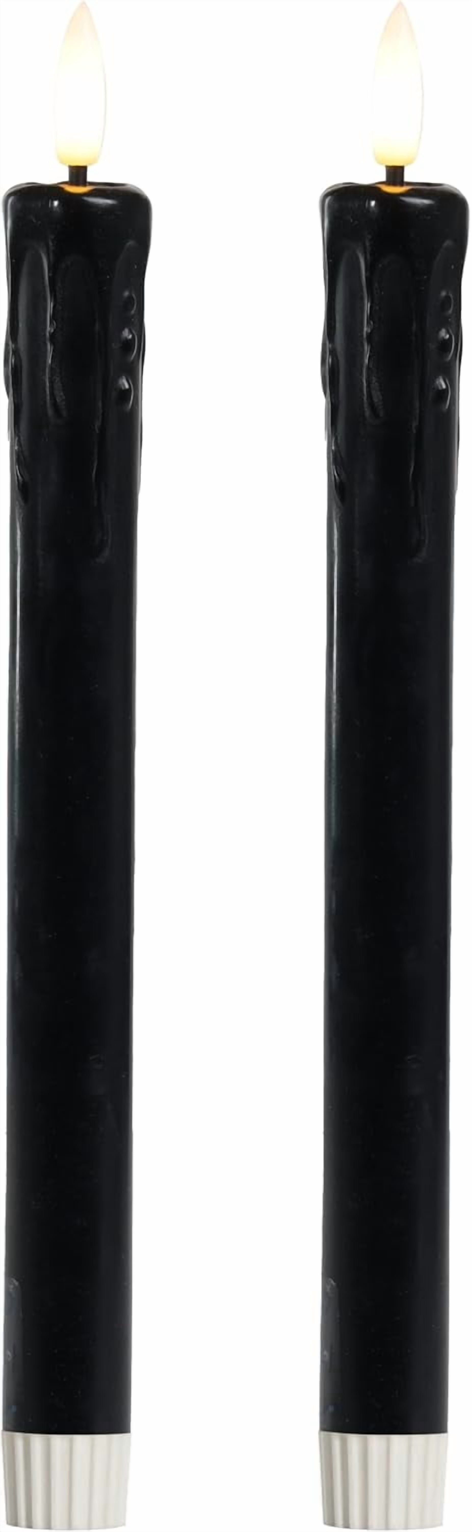 LumiPur Signature Halloween Collection Natural Glow Flickering Flameless LED Wax Taper Candle 1" x 9" (Drip - Black, 2-Pack)