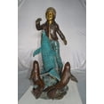 thumbnail image 4 of Nifao Girl feeding a dolphin and seals – Outdoor Bronze Fountain, Garden Water Feature, 28"L x 17"W x 37"H, 4 of 12