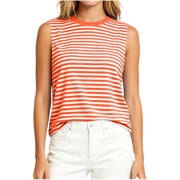 CHUMUD Womens Tank Tops Summer Casual Top Striped Sleeveless Top with Tie-Back Cutout Fashion Clothing