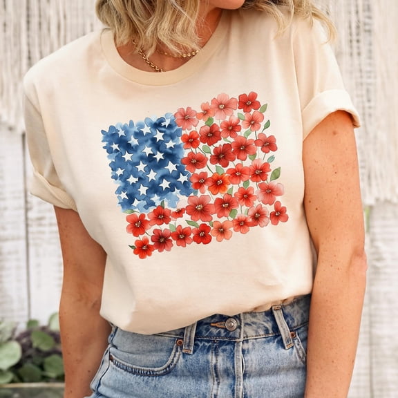 Floral American Flag Shirt, 4Th Of July Shirt, Patriotic Shirt, Independence Day Shirt, Floral American Flag Shirt, Usa Tee