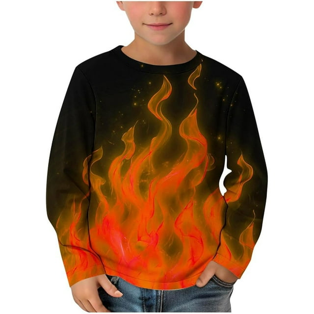 T-Shirts pour Garçons Rouges Imprimés Manches Longues Col Rond T-Shirts Hauts d'Automne Tees Coton Chandail en Molleton Décontracté pour Enfants 6-7 Ans